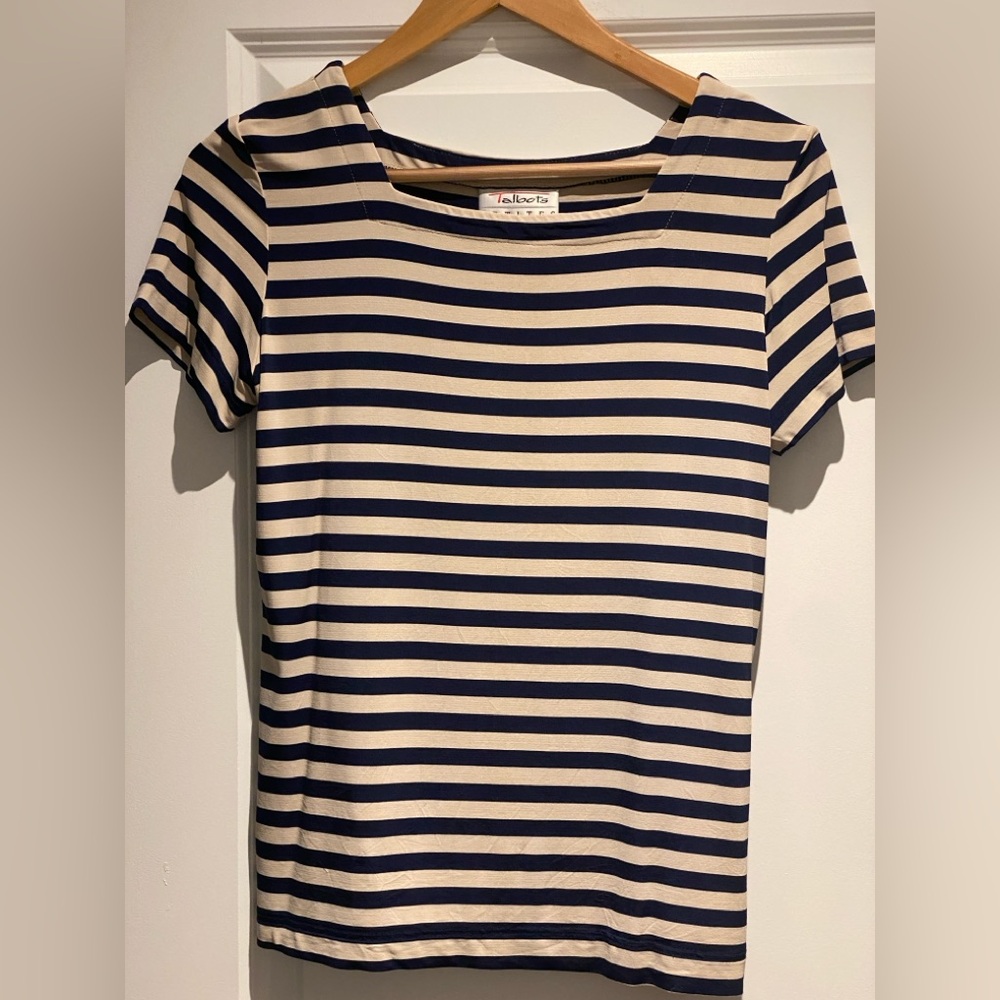 Talbots petites Striped Shirt.  Square neckline.